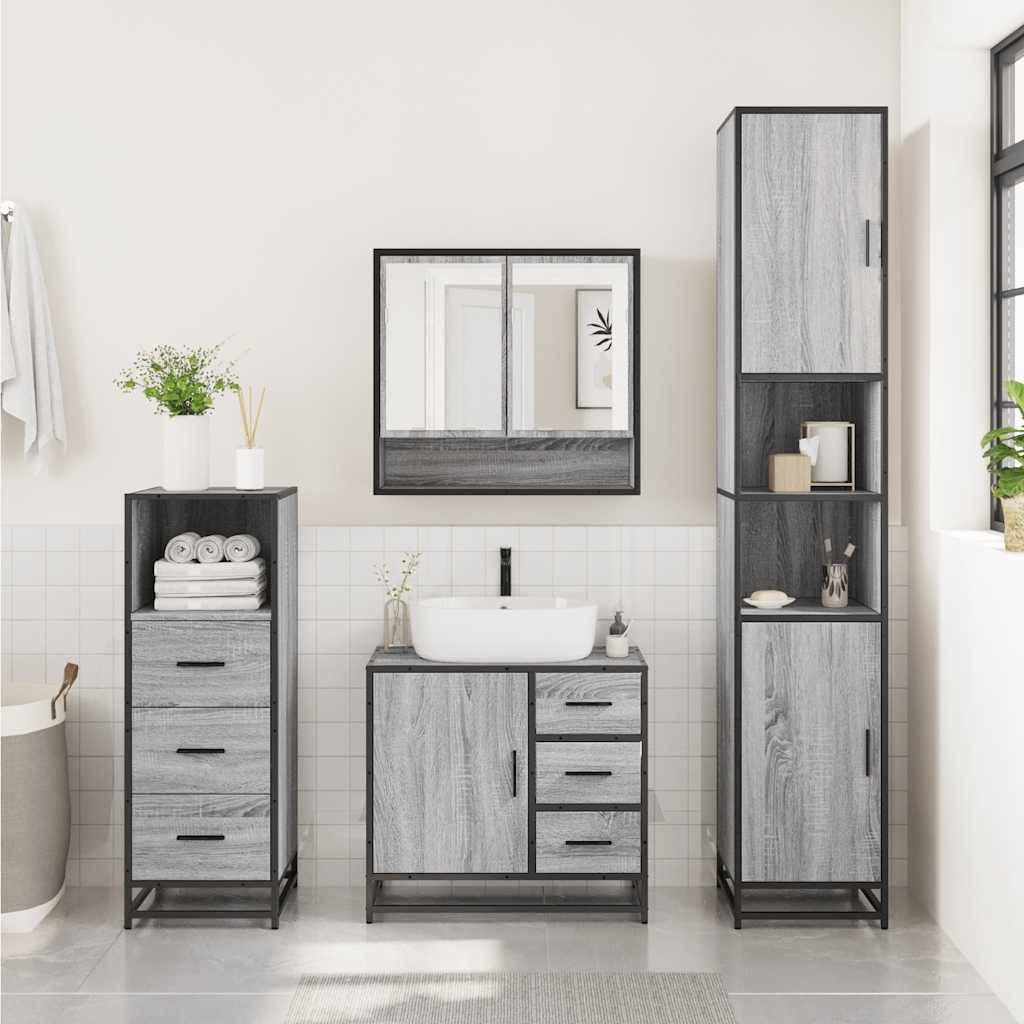 vidaXL 3-tlg. Badmöbel-Set Grau Sonoma Holzwerkstoff