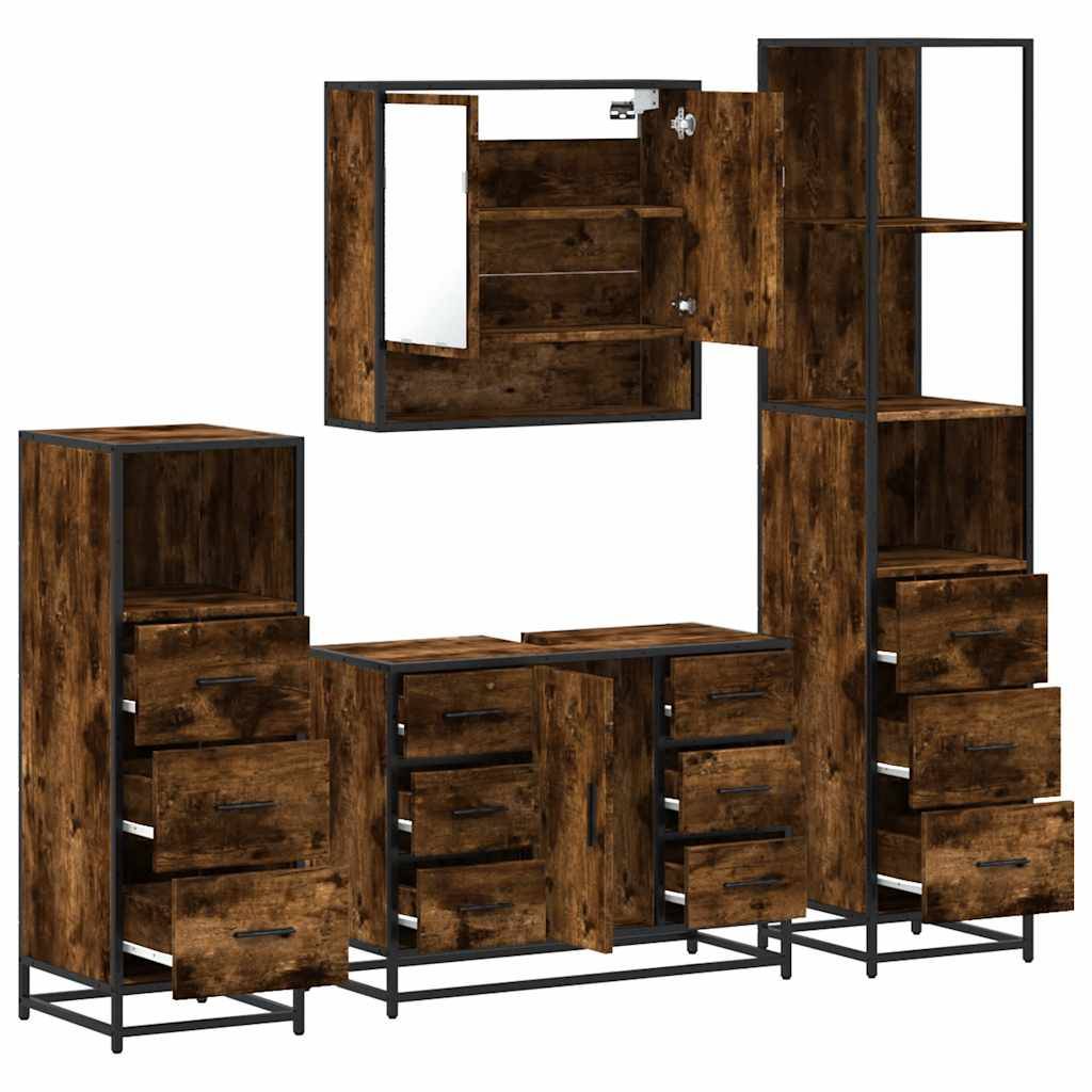 vidaXL 4-tlg. Badmöbel-Set Räuchereiche Holzwerkstoff