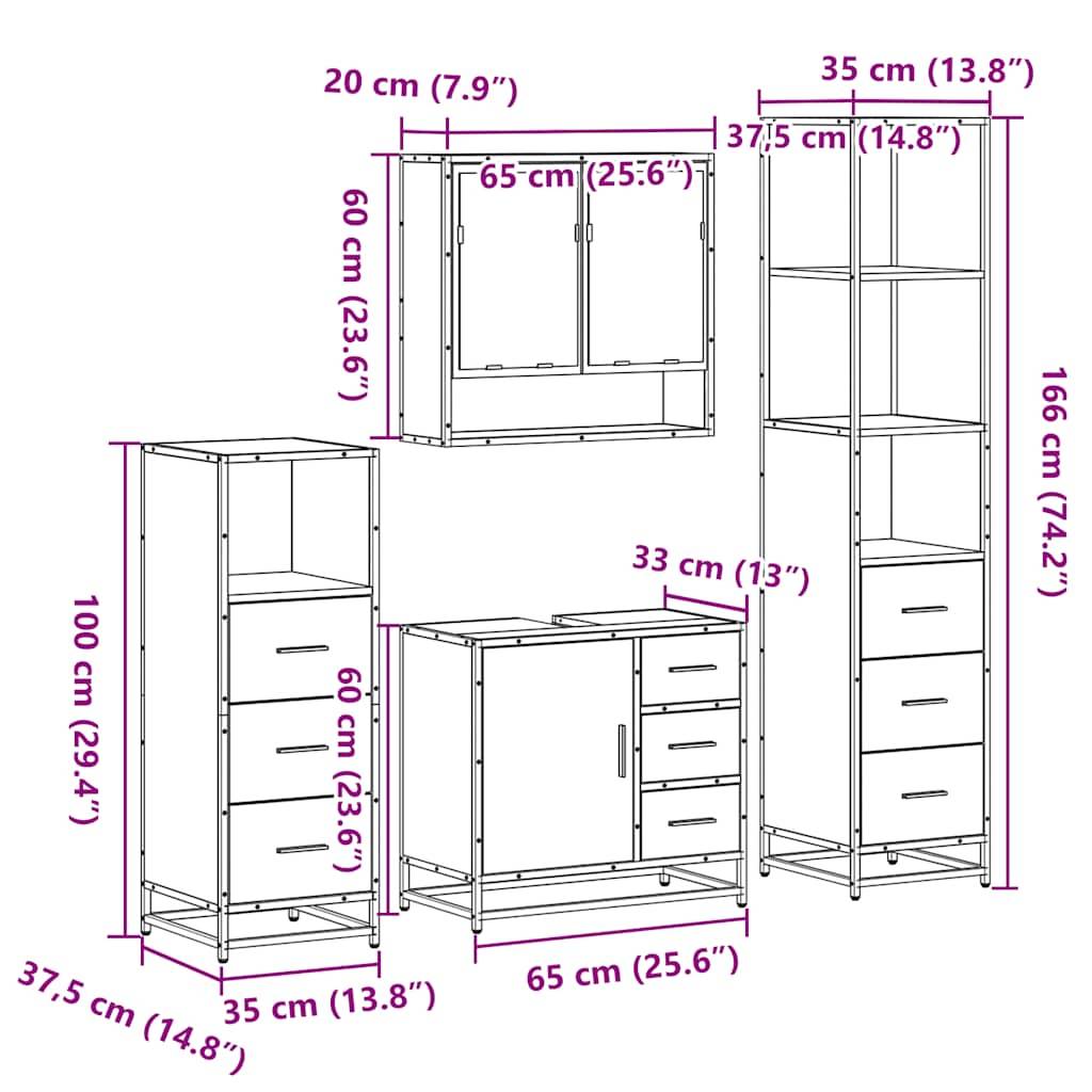 vidaXL 4-tlg. Badmöbel-Set Sonoma-Eiche Holzwerkstoff