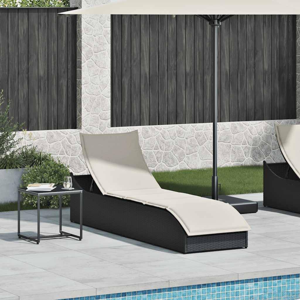 vidaXL Klappliege mit Auflage und Stauraum Schwarz Poly-Rattan