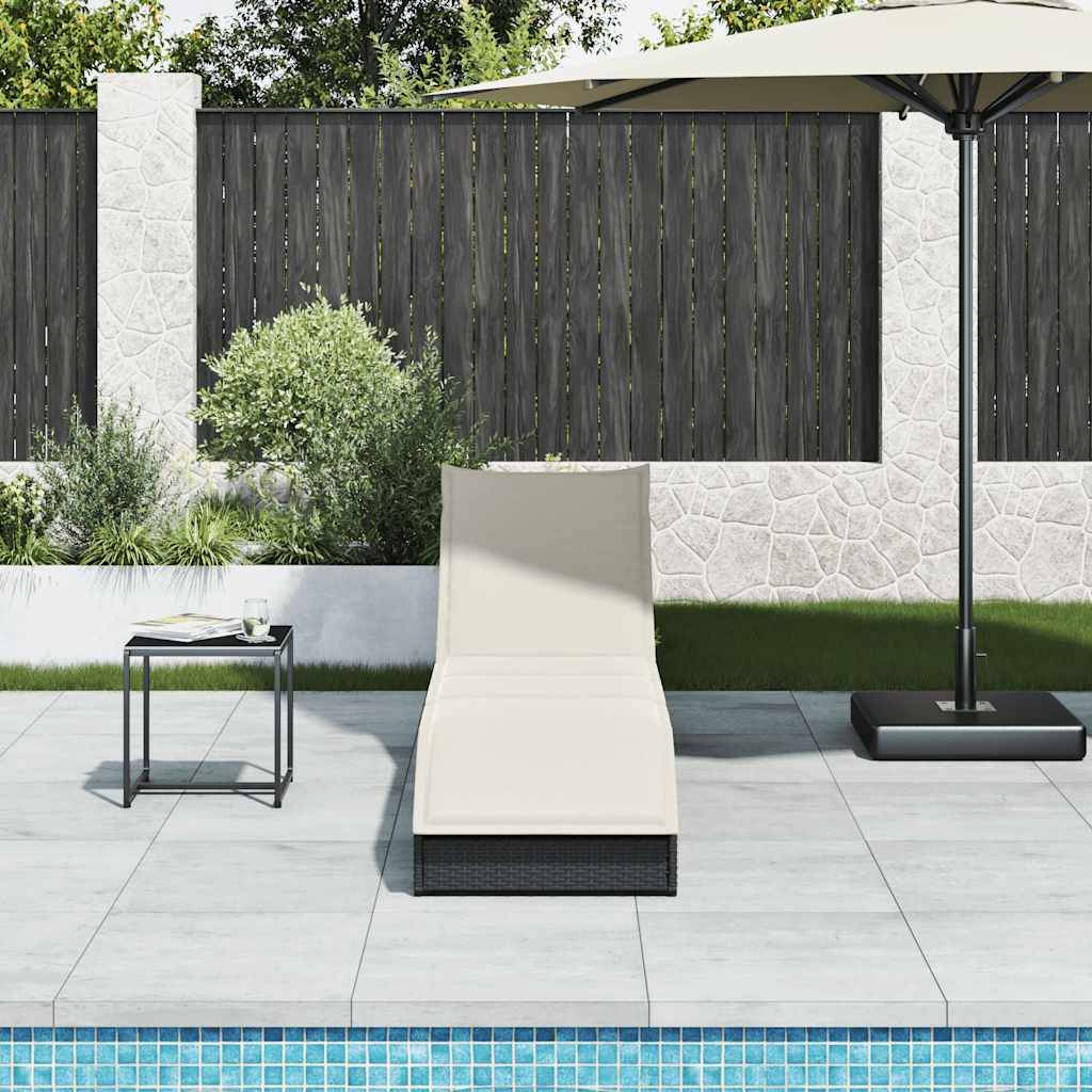 vidaXL Klappliege mit Auflage und Stauraum Schwarz Poly-Rattan