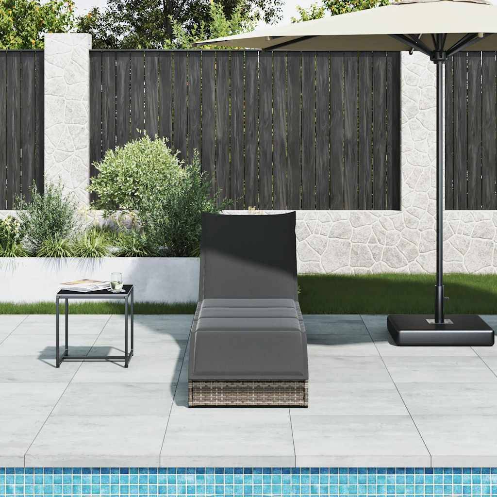 vidaXL Klappliege mit Auflage und Stauraum Grau Poly-Rattan