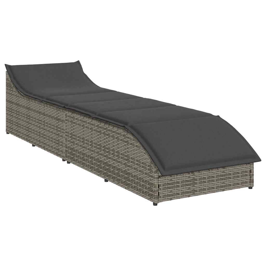 vidaXL Klappliege mit Auflage und Stauraum Grau Poly-Rattan
