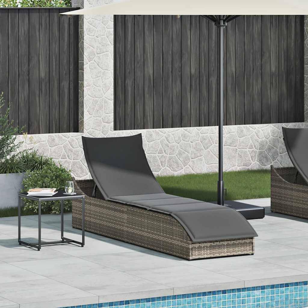 vidaXL Klappliege mit Auflage und Stauraum Grau Poly-Rattan