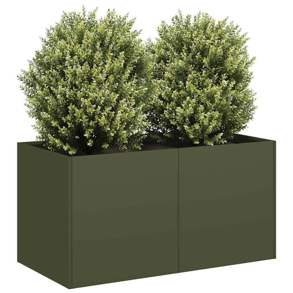 vidaXL Pflanzkübel Olivgrün 80x40x40 cm Kaltgewalzter Stahl