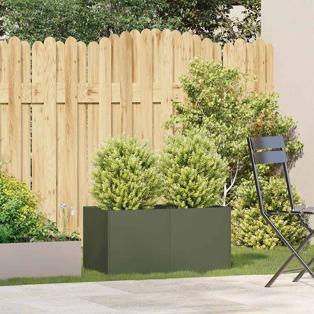 vidaXL Pflanzkübel Olivgrün 80x40x40 cm Kaltgewalzter Stahl