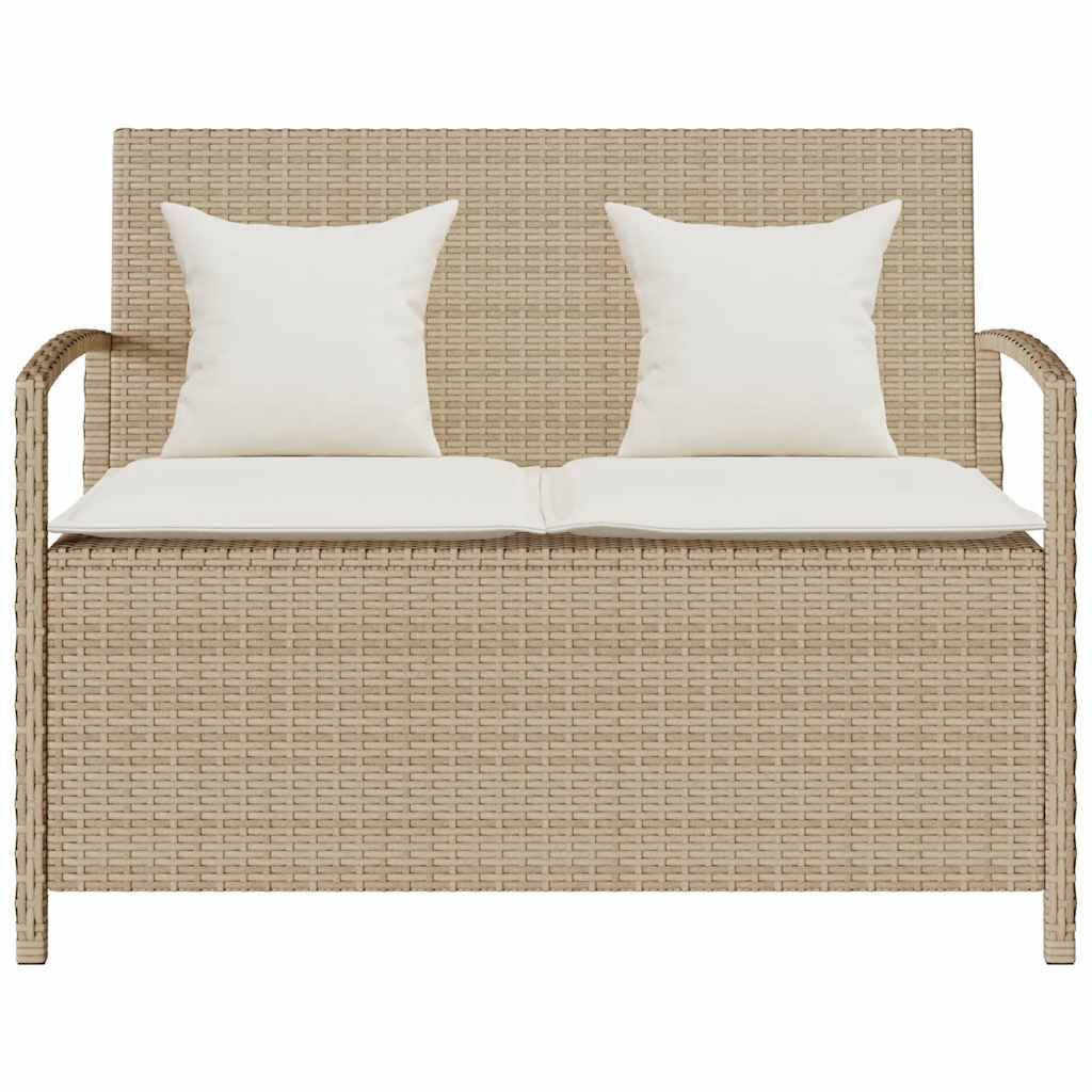 vidaXL Gartenbank mit Stauraum und Kissen Beige Poly Rattan