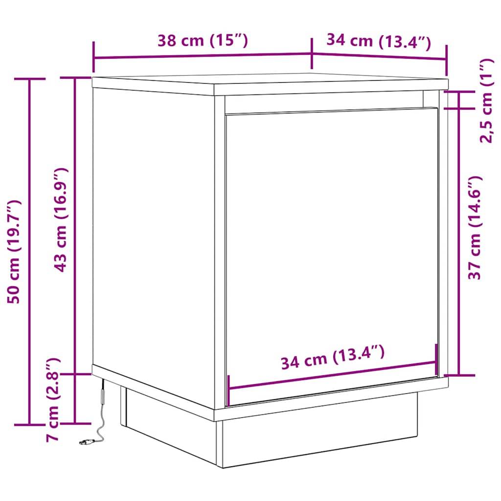 vidaXL Nachttische mit LED-Leuchten 2 Stk. Betongrau 38x34x50 cm