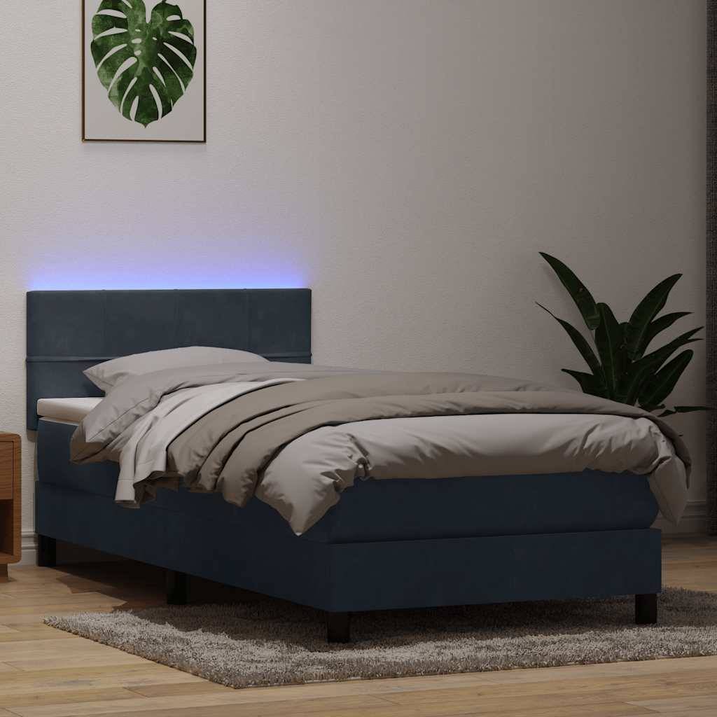 vidaXL Boxspringbett mit Matratze Dunkelgrau 90x220 cm Samt