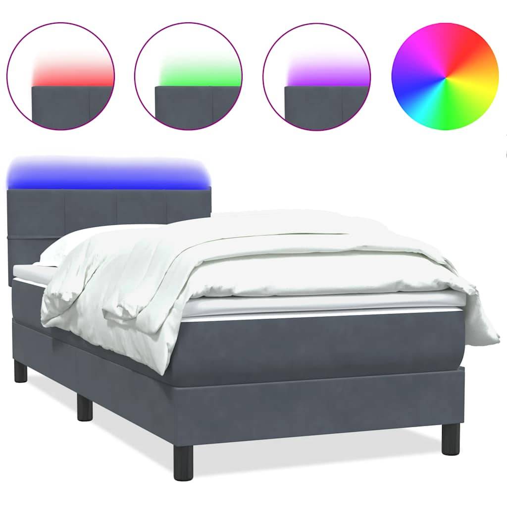 vidaXL Boxspringbett mit Matratze Dunkelgrau 90x220 cm Samt