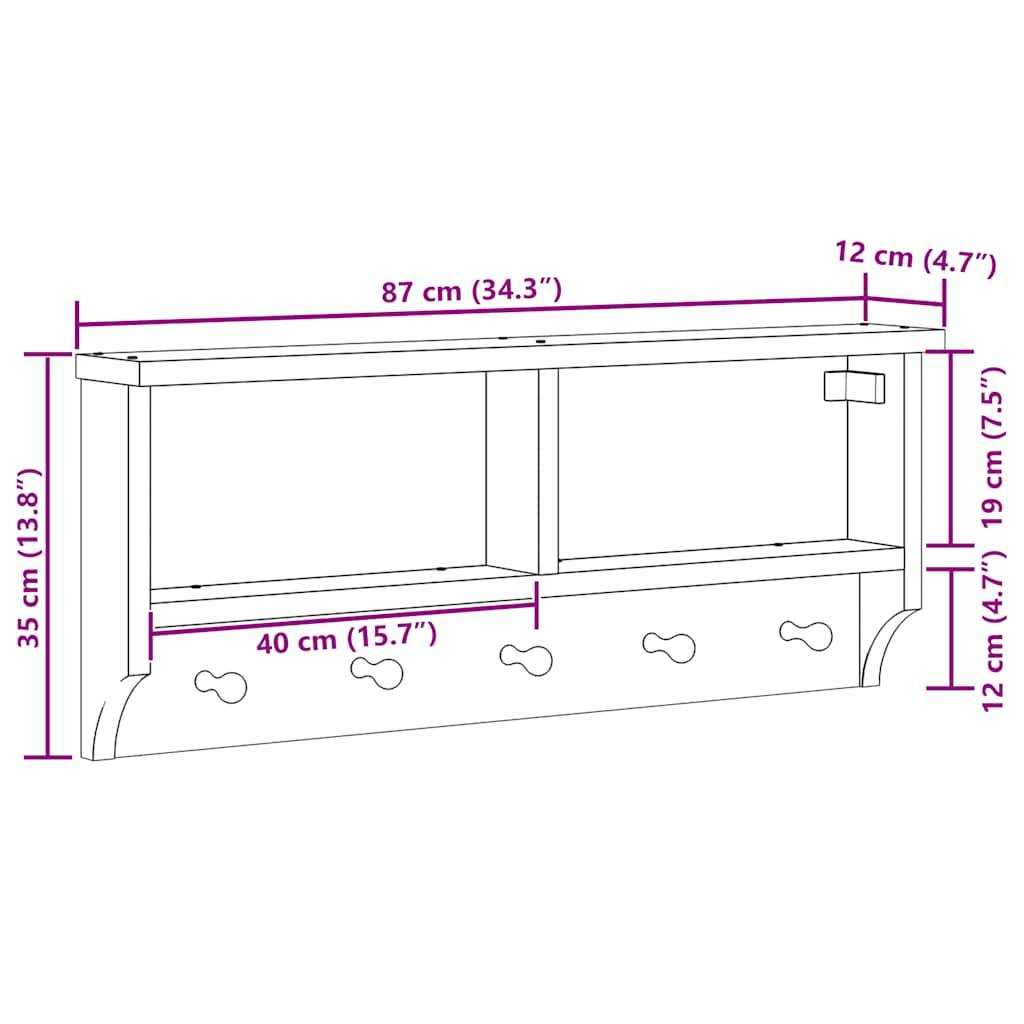 vidaXL Wandgarderobe SANDNES 87x12x35 cm Massivholz Kiefer