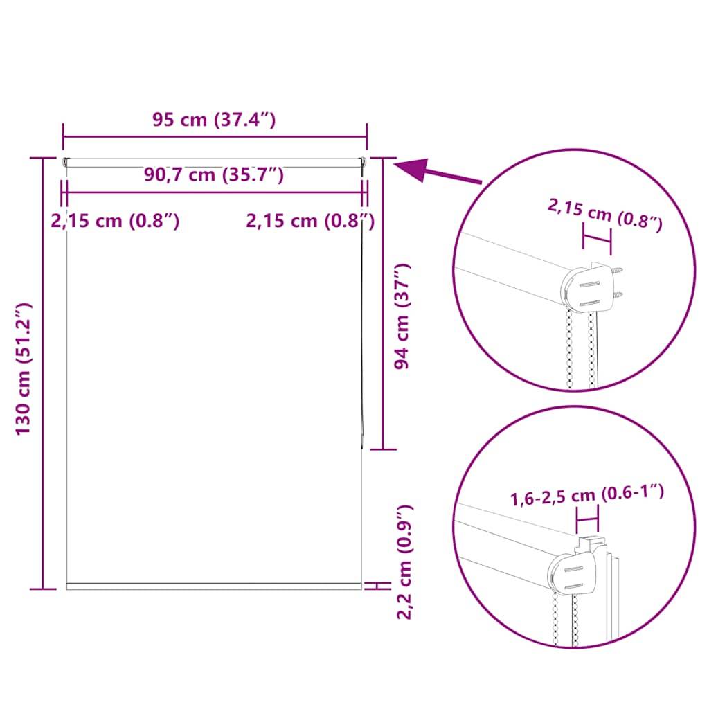 vidaXL Verdunkelungsrollo Grau 95x130 cm Stoffbreite 90,7 cm Polyester