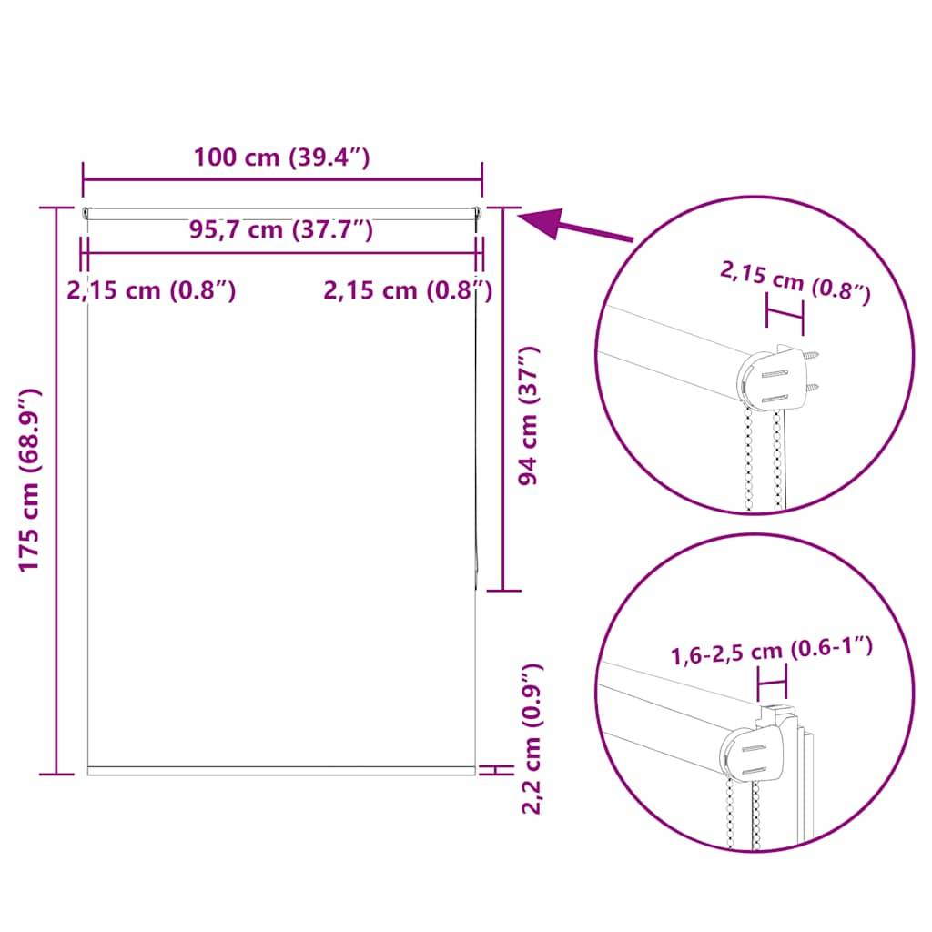 vidaXL Verdunkelungsrollo Cremeweiß 100x175cm Stoffbreite 95,7cm