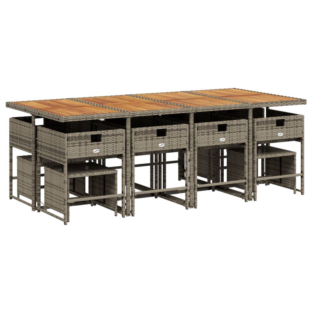 vidaXL 13-tlg. Garten-Essgruppe mit Kissen Grau Poly Rattan
