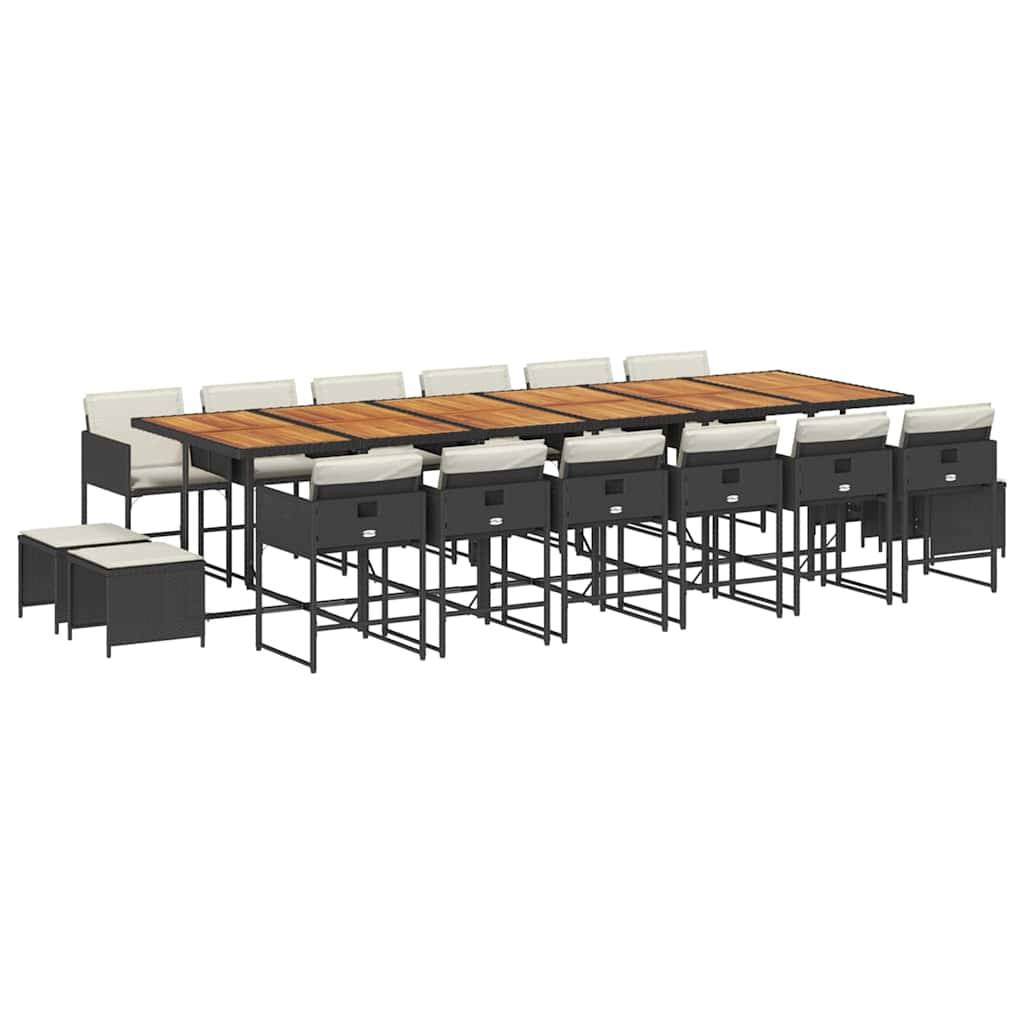 vidaXL 17-tlg. Garten-Essgruppe mit Kissen Schwarz Poly Rattan