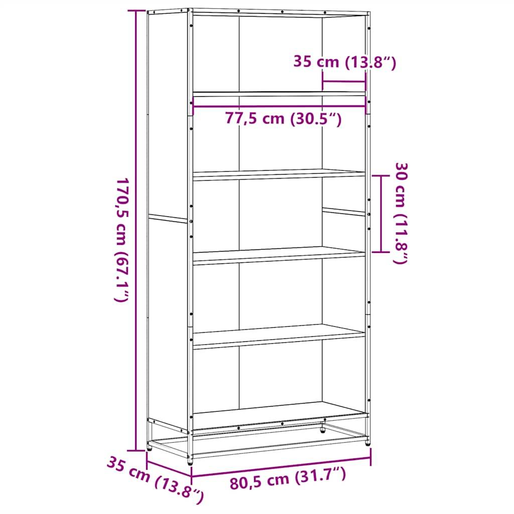vidaXL Bücherregal Sonoma-Eiche 80,5x35x170,5 cm Holzwerkstoff