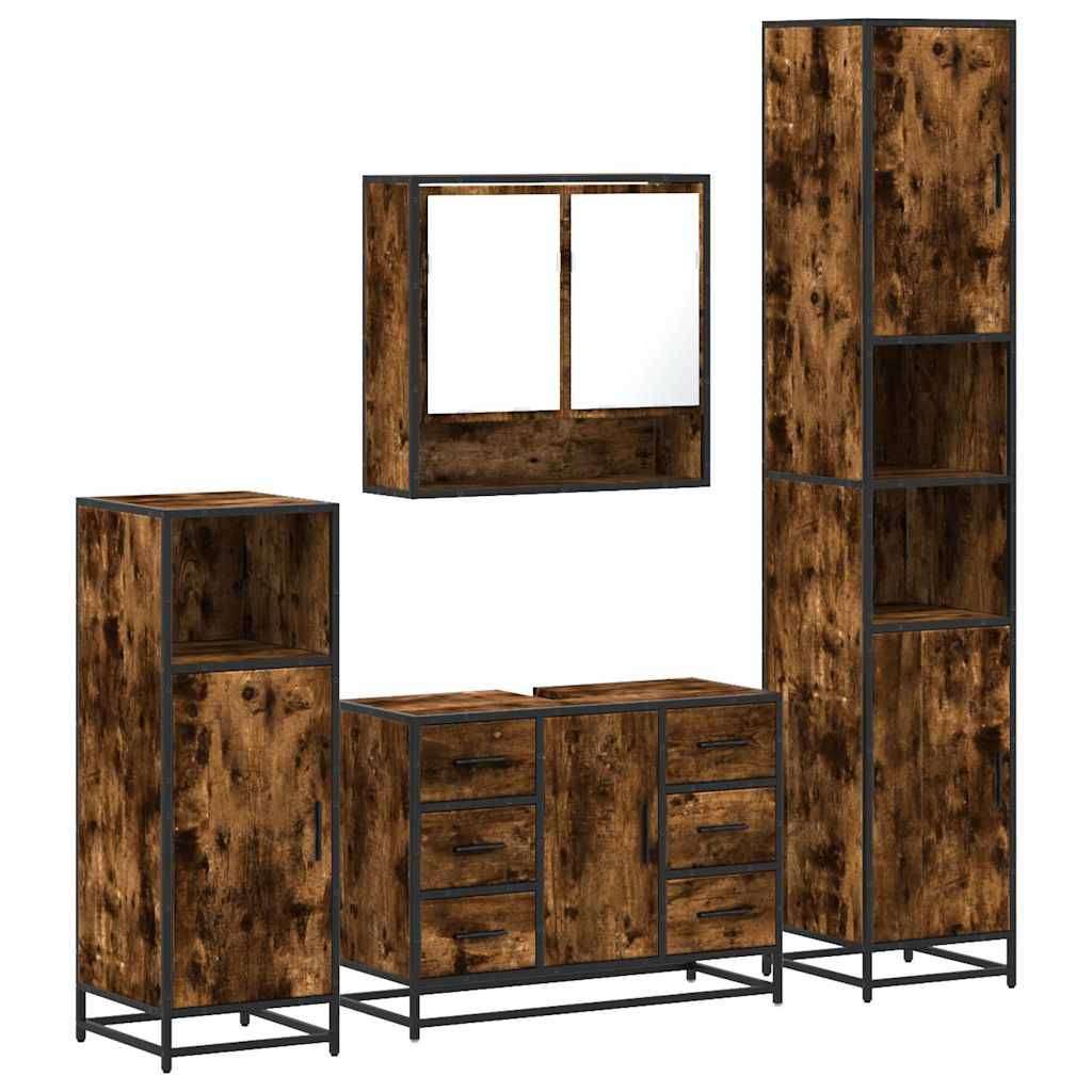 vidaXL 4-tlg. Badmöbel-Set Räuchereiche Holzwerkstoff