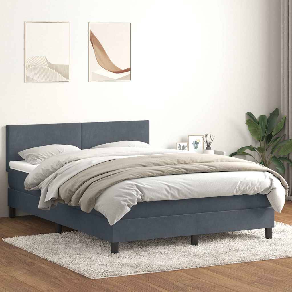 vidaXL Boxspringbett mit Matratze Dunkelgrau 140x220 cm Samt