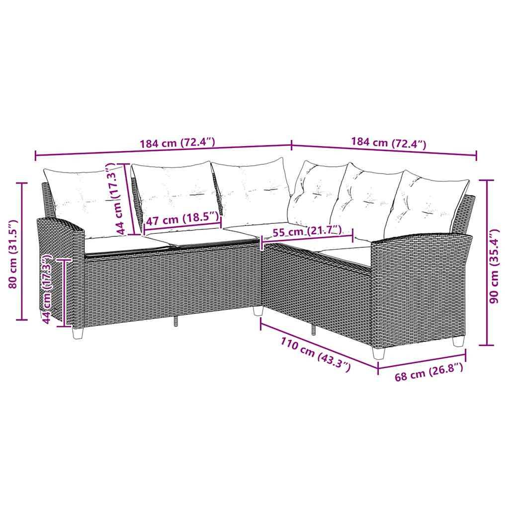 vidaXL L-förmiges Couchsofa mit Kissen Beige Polyrattan