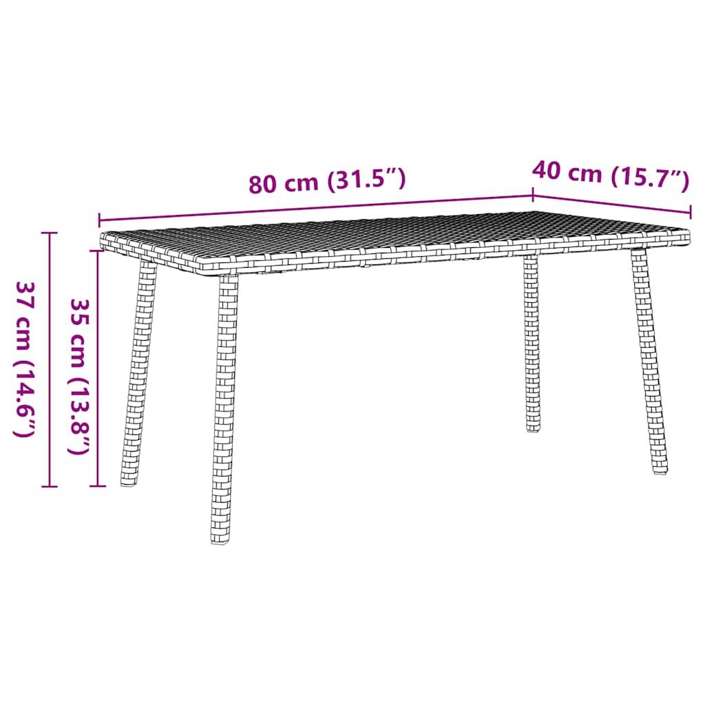 vidaXL Garten-Couchtisch Rechteckig Grau 80x40x37 cm Poly Rattan
