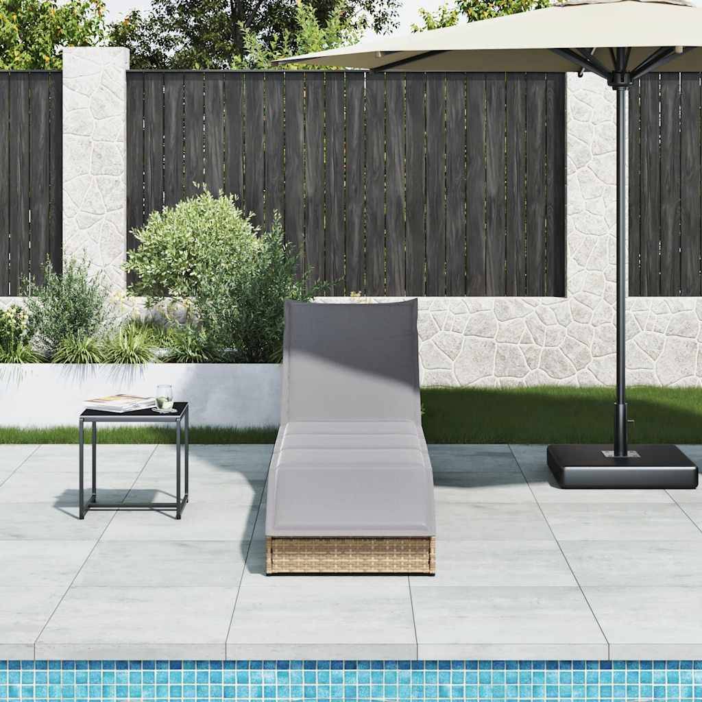 vidaXL Klappliege mit Auflage und Stauraum Beige Poly-Rattan
