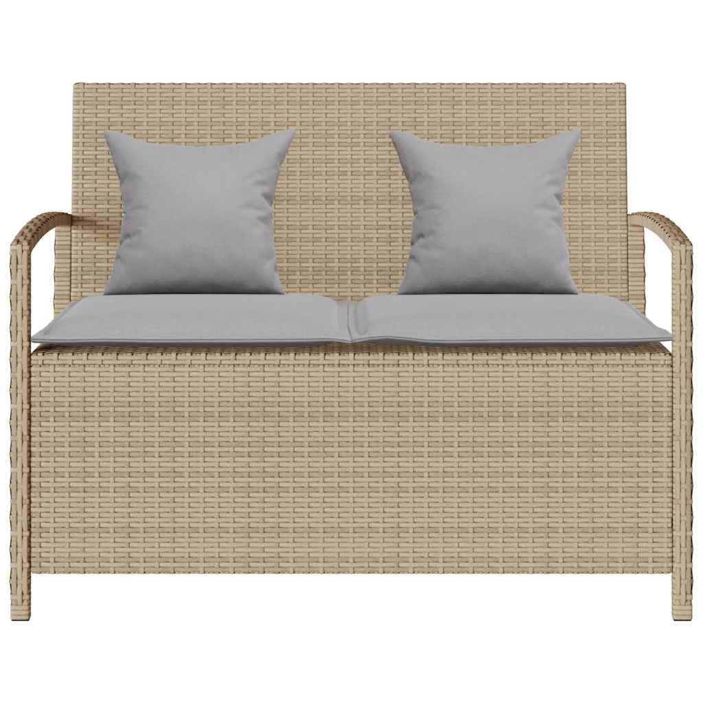vidaXL Gartenbank mit Stauraum und Kissen Beige Poly Rattan