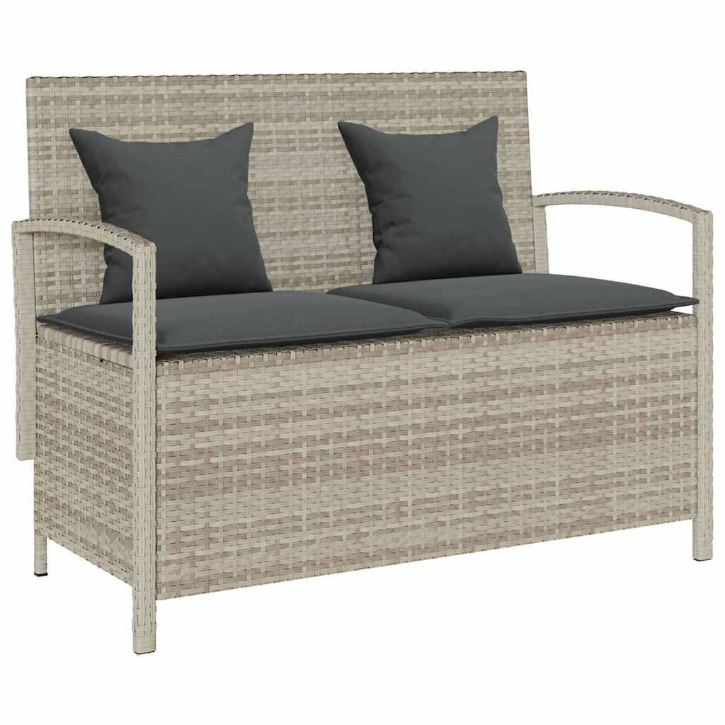 vidaXL Gartenbank mit Stauraum und Kissen Hellgrau Poly Rattan