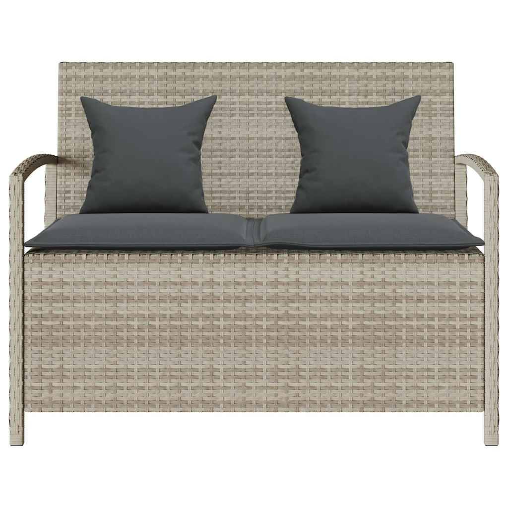 vidaXL Gartenbank mit Stauraum und Kissen Hellgrau Poly Rattan