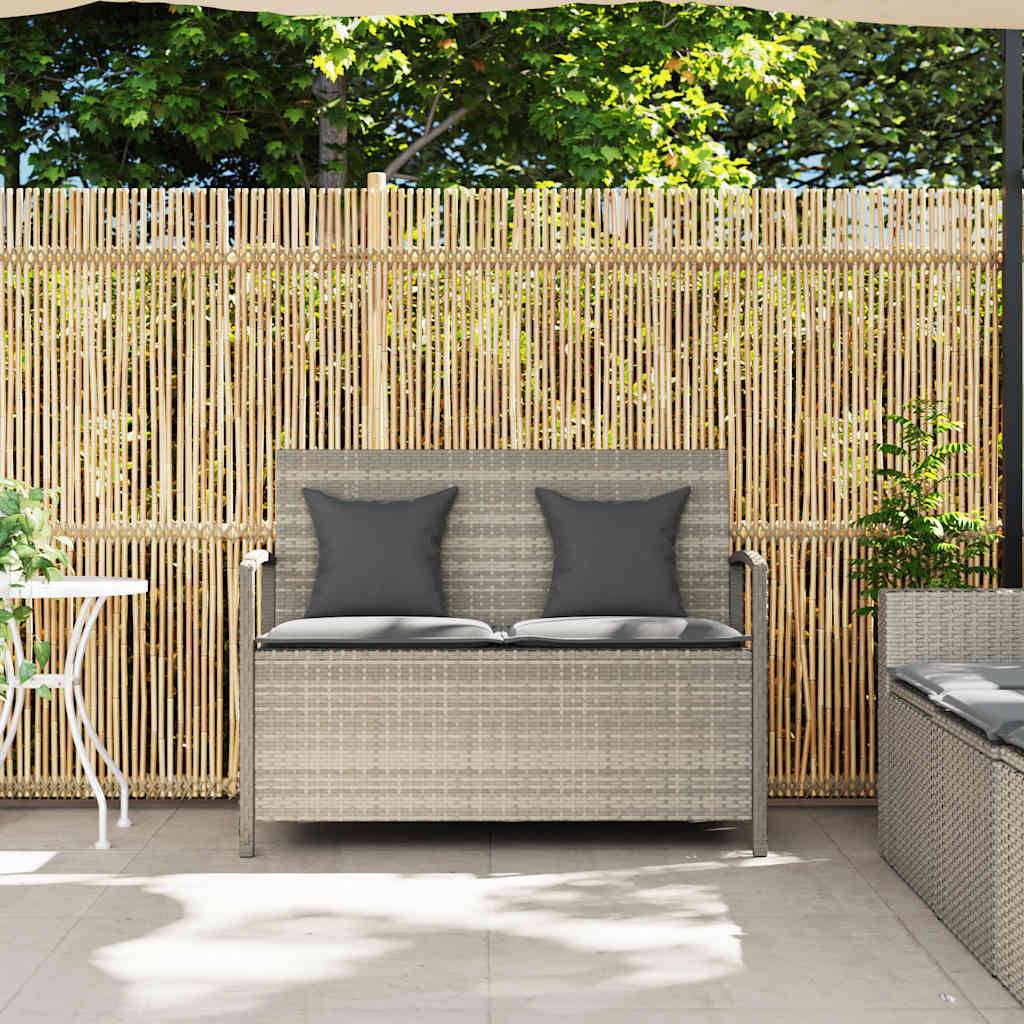vidaXL Gartenbank mit Stauraum und Kissen Hellgrau Poly Rattan