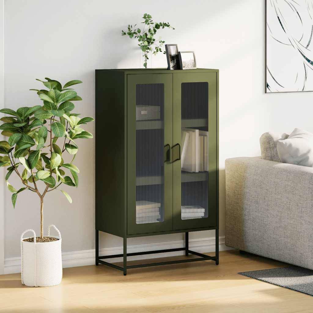 vidaXL Highboard Olivgrün 68x39x123 cm Stahl