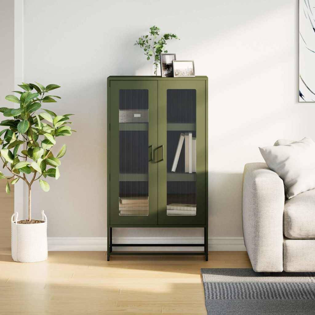 vidaXL Highboard Olivgrün 68x39x123 cm Stahl