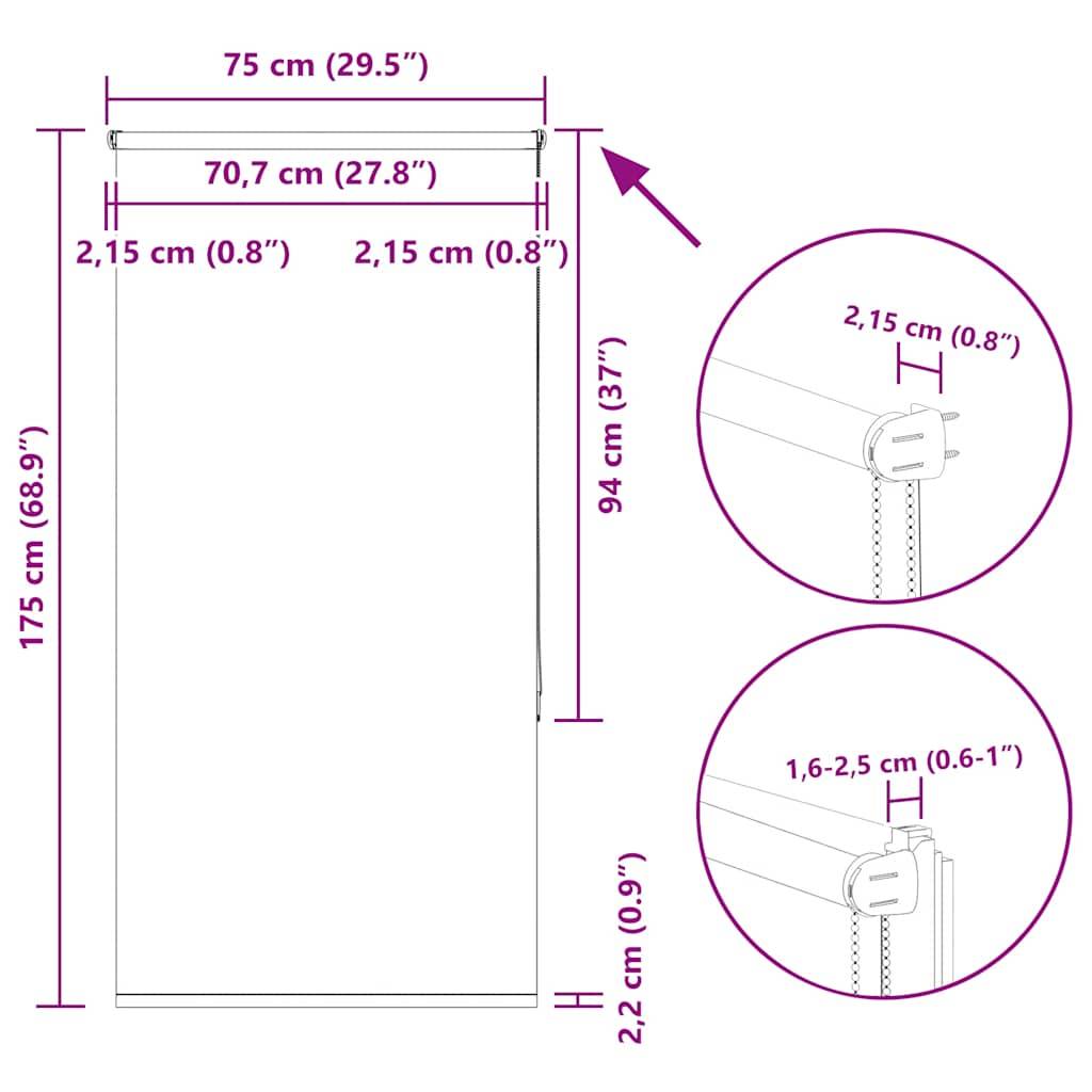 vidaXL Verdunkelungsrollo Hellgrau 75x175 cm Stoffbreite 70,7 cm
