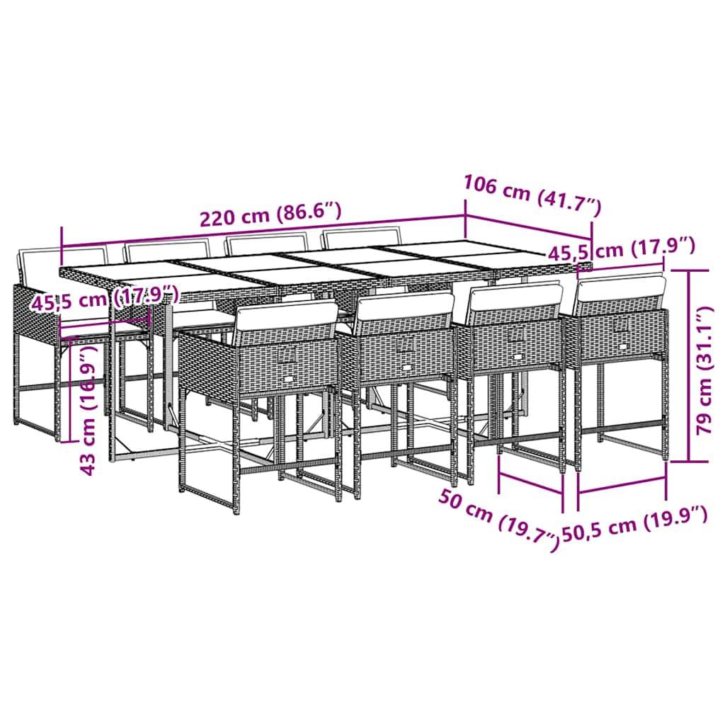 vidaXL 9-tlg. Garten-Essgruppe mit Kissen Schwarz Poly Rattan
