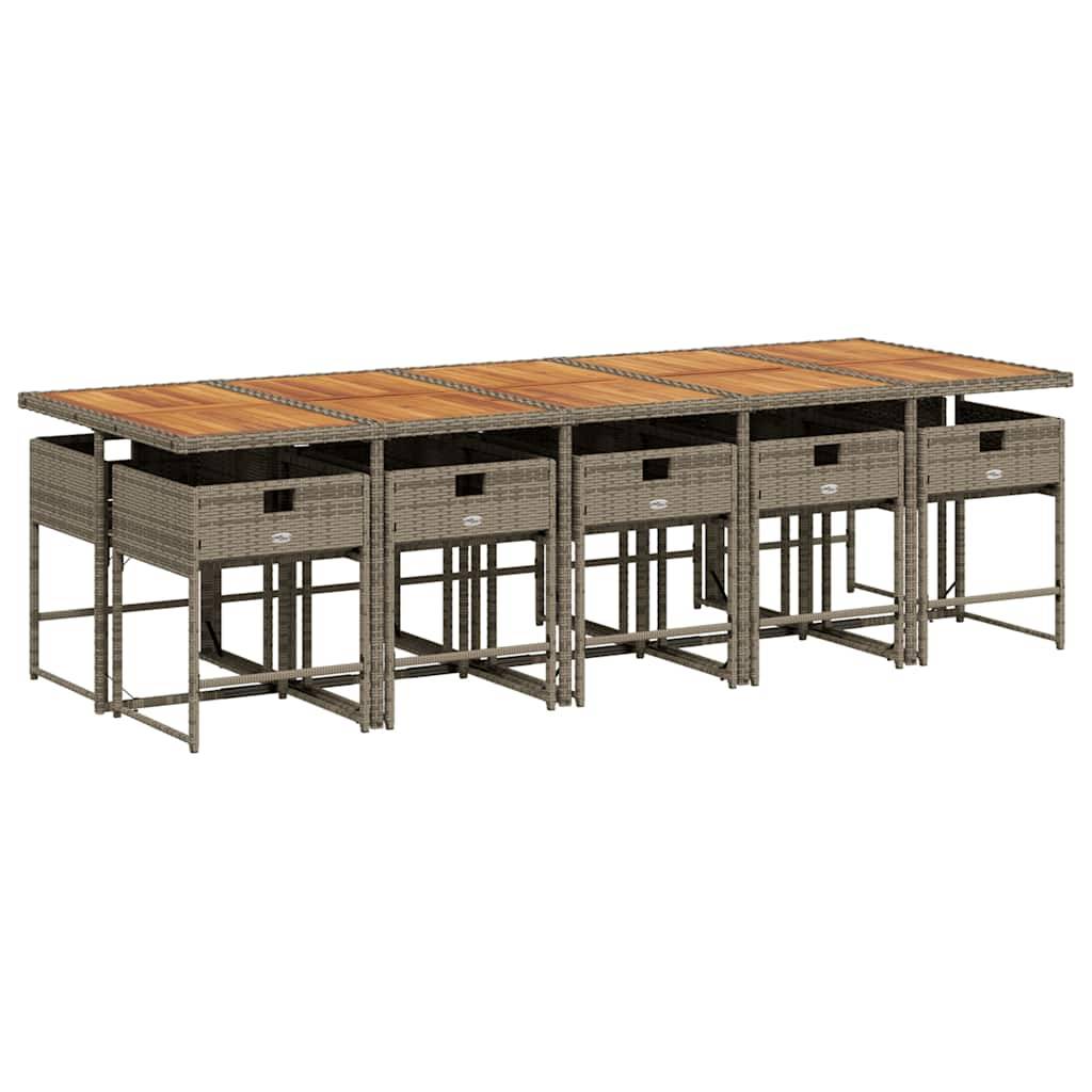 vidaXL 11-tlg. Garten-Essgruppe mit Kissen Grau Poly Rattan