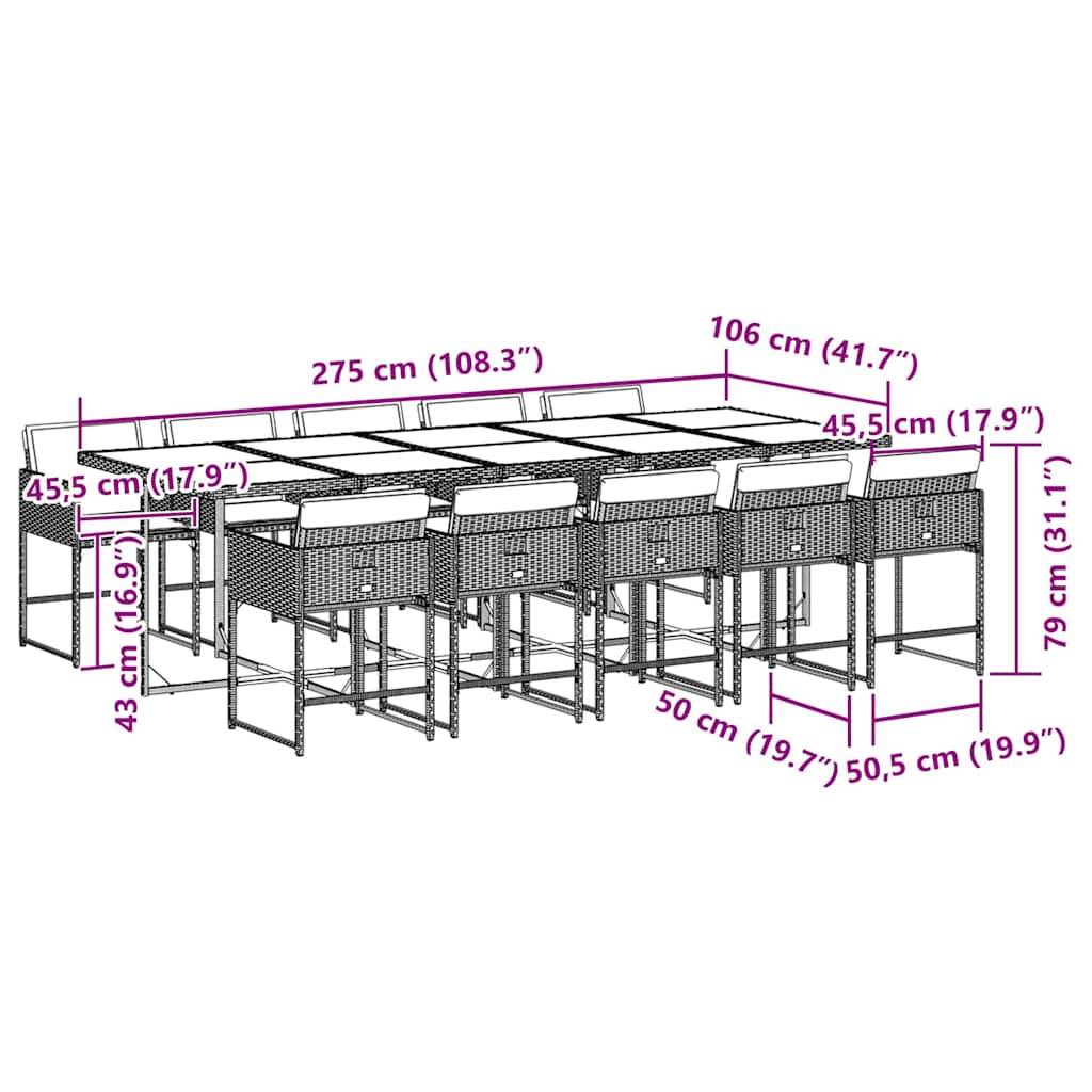 vidaXL 11-tlg. Garten-Essgruppe mit Kissen Grau Poly Rattan