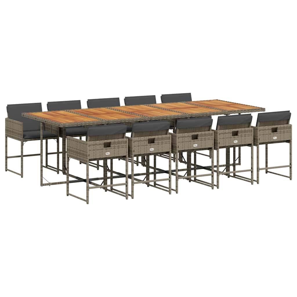 vidaXL 11-tlg. Garten-Essgruppe mit Kissen Grau Poly Rattan