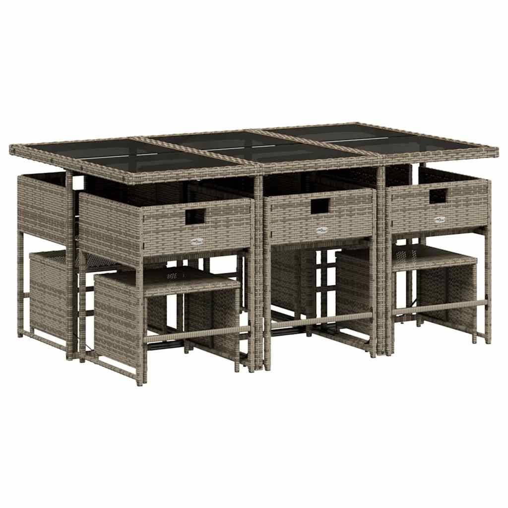 vidaXL 11-tlg. Garten-Essgruppe mit Kissen Grau Poly Rattan