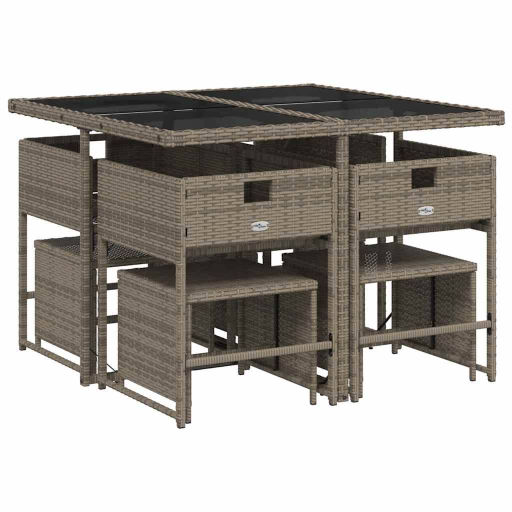 vidaXL 9-tlg. Garten-Essgruppe mit Kissen Grau Poly Rattan