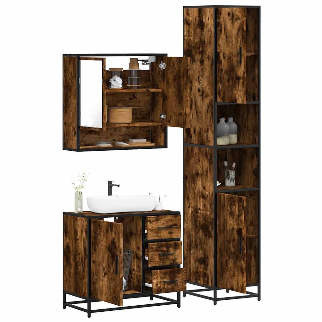 vidaXL 3-tlg. Badmöbel-Set Räuchereiche Holzwerkstoff