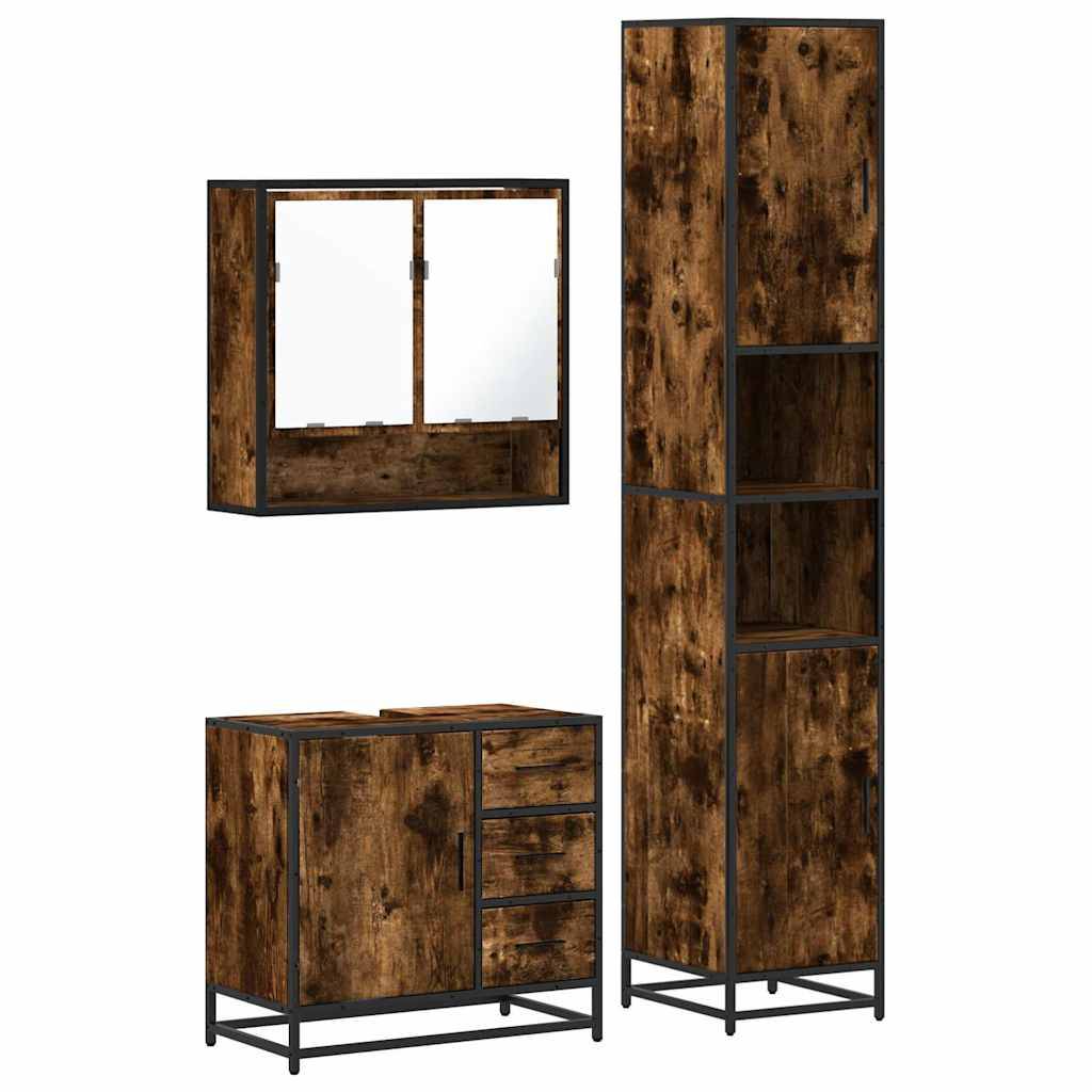 vidaXL 3-tlg. Badmöbel-Set Räuchereiche Holzwerkstoff