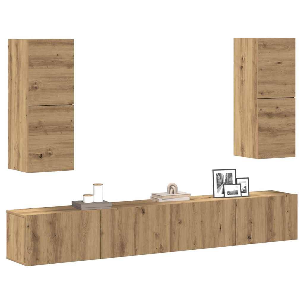 vidaXL 4-tlg. TV-Schrank-Set Wandmontage Artisan-Eiche Holzwerkstoff