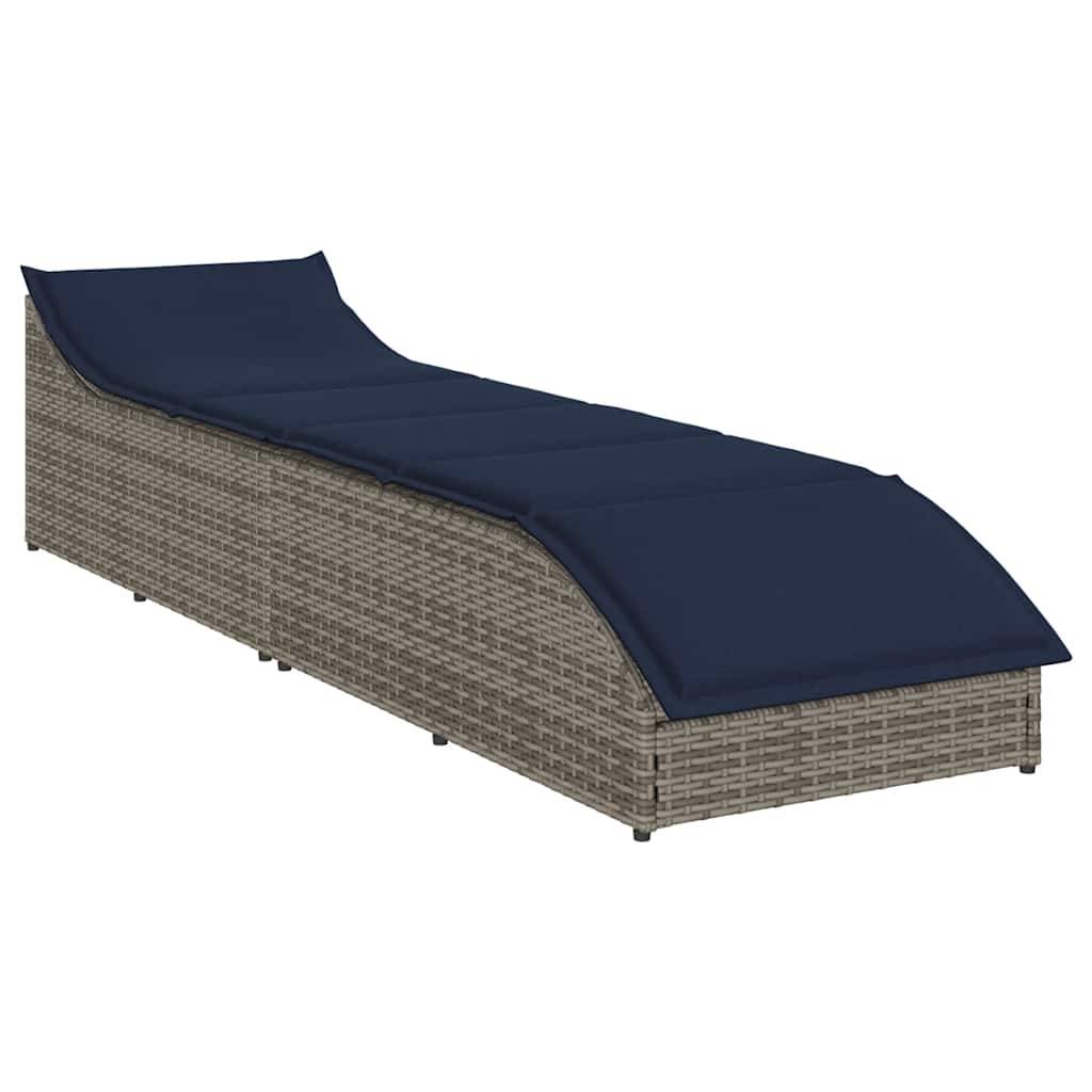 vidaXL Klappliege mit Auflage und Stauraum Grau Poly-Rattan