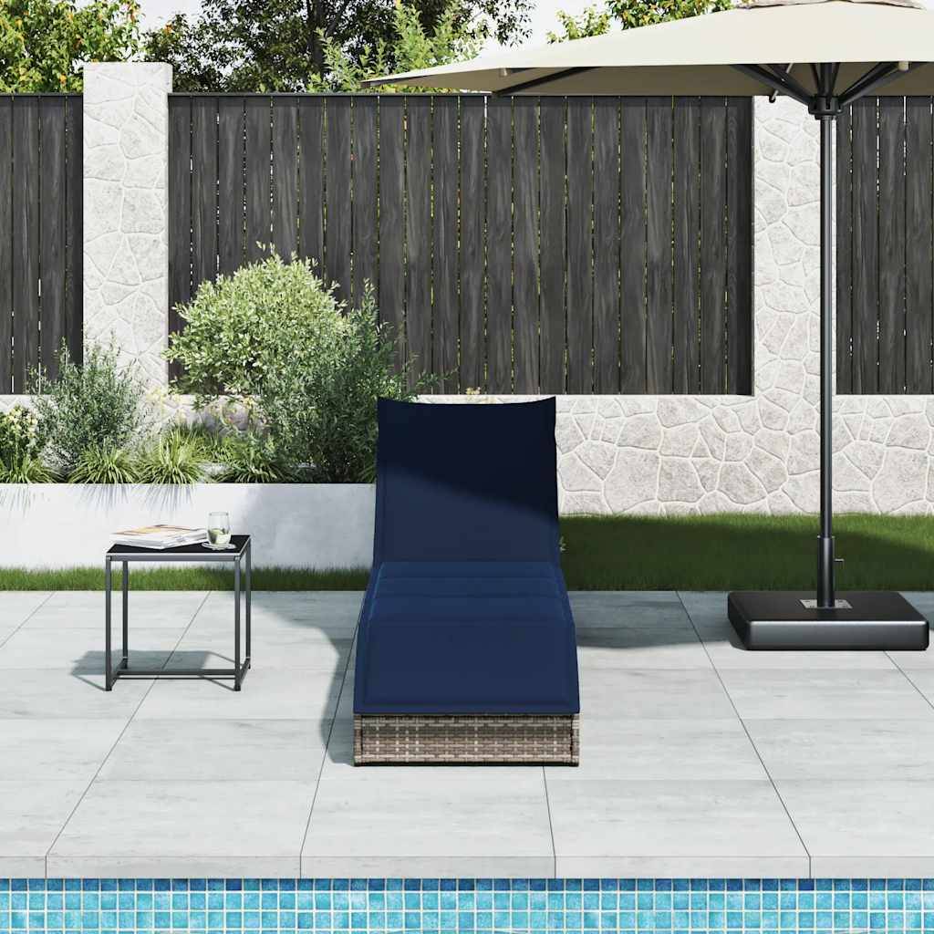 vidaXL Klappliege mit Auflage und Stauraum Grau Poly-Rattan