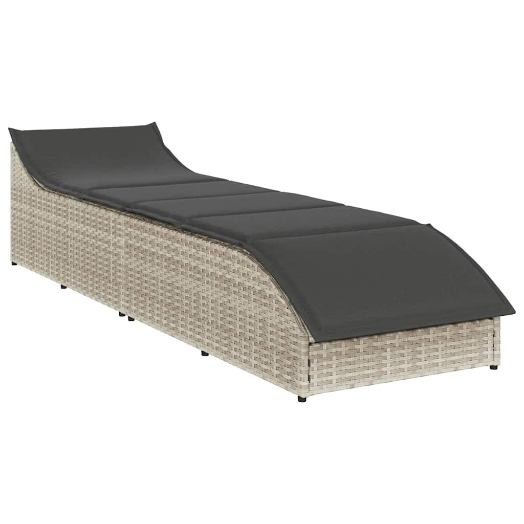 vidaXL Klappliege mit Auflage und Stauraum Hellgrau Poly-Rattan