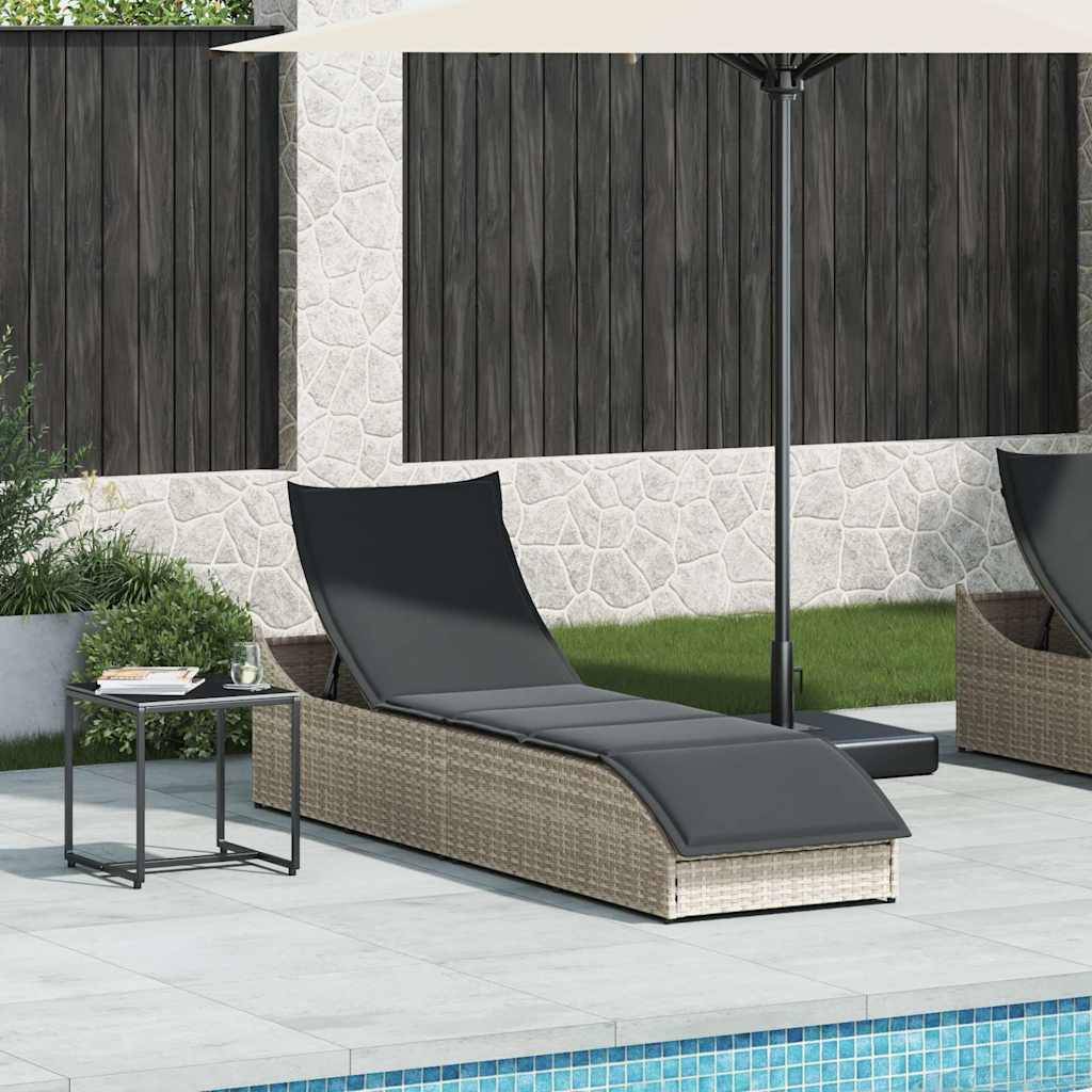 vidaXL Klappliege mit Auflage und Stauraum Hellgrau Poly-Rattan