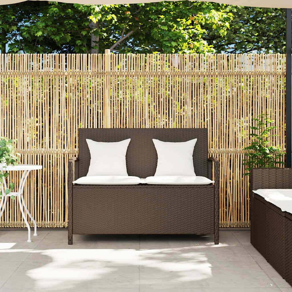 vidaXL Gartenbank mit Stauraum und Kissen Braun Poly Rattan
