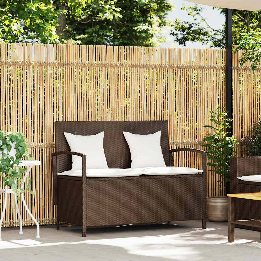 vidaXL Gartenbank mit Stauraum und Kissen Braun Poly Rattan