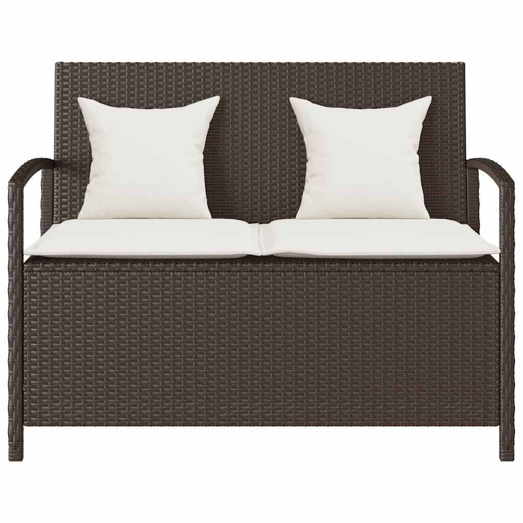 vidaXL Gartenbank mit Stauraum und Kissen Braun Poly Rattan