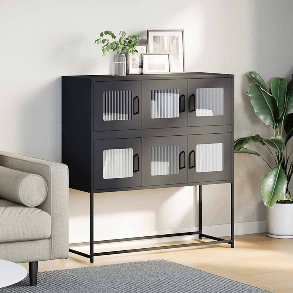 vidaXL Sideboard Schwarz 100,5x39x107 cm Kaltgewalzter Stahl