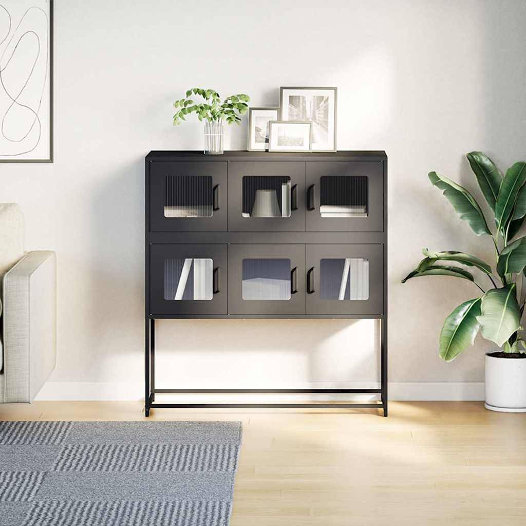 vidaXL Sideboard Schwarz 100,5x39x107 cm Kaltgewalzter Stahl